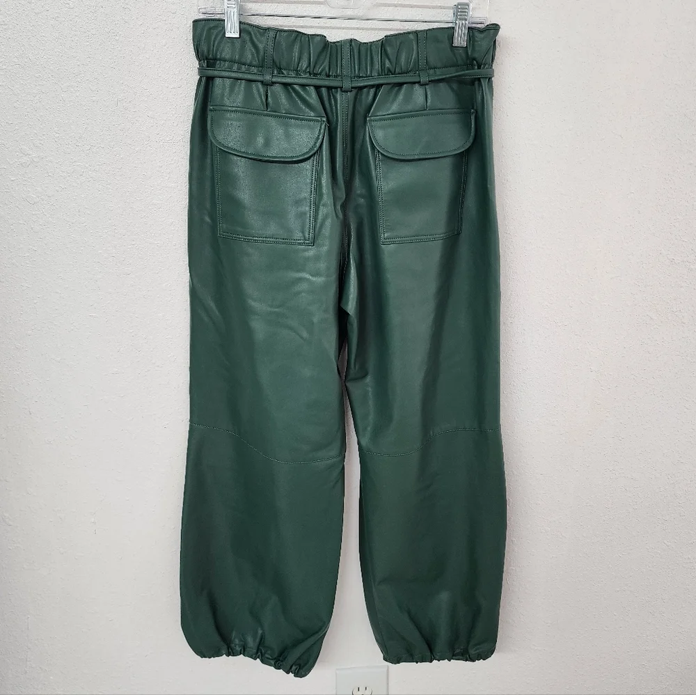 Pilcro Anthropologie Faux Leather Soft Parachute Pants Dark Green Joggers XS - Picture 5 of 8